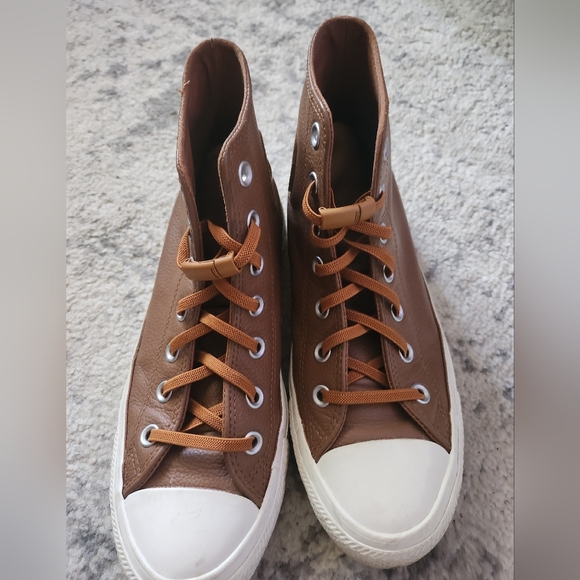 Womens / Unisex Brown Leather High Top Converse - Picture 5 of 6